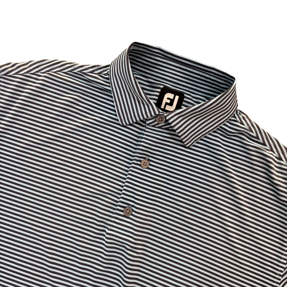 FootJoy Mens Golf Polo Shirt Large Blue Navy Striped Short Sleeve FJ Performance